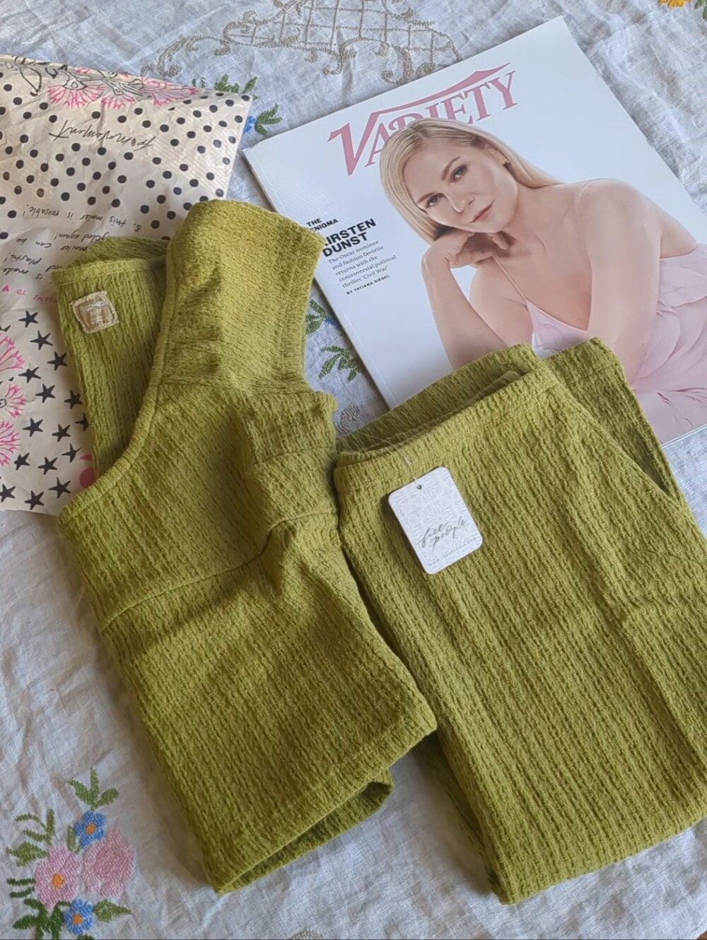 Free People Olive Green Ribbed Midi Two-Piece Set